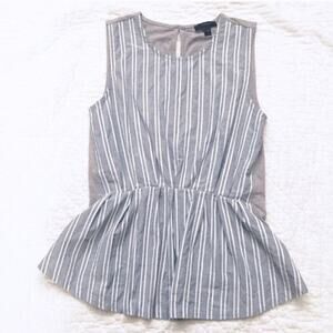 J.Crew Striped Chambray Peplum Tank Top XS Cotton Sleeveless Gray